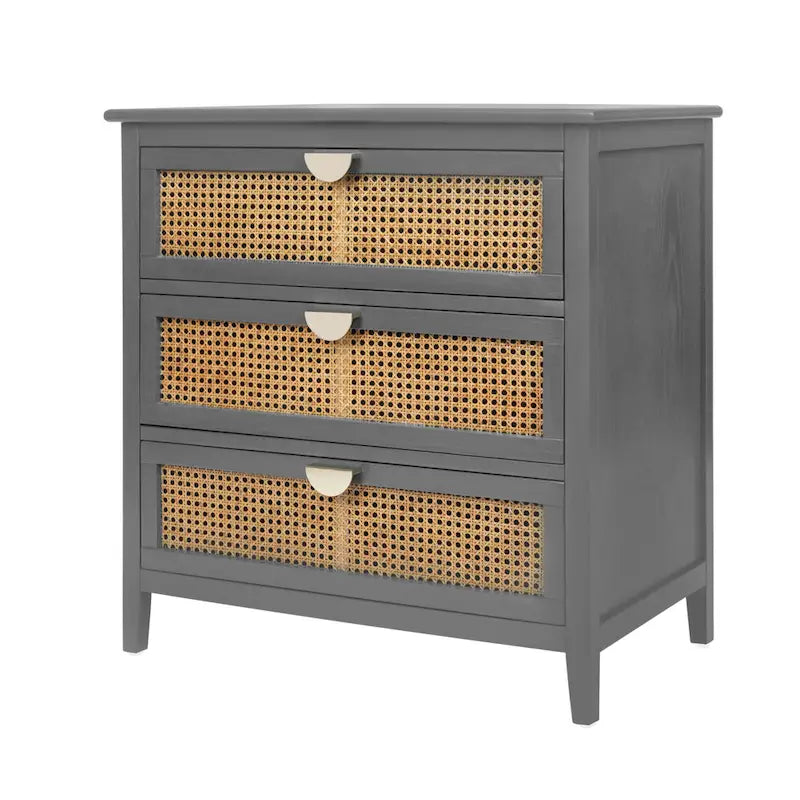 3-Drawer Bachelors Chest Cabinet with Hollow-Carved, Natural Rattan, American Furniture, Suitable for Bedroom, Living room