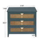 3-Drawer Bachelors Chest Cabinet with Hollow-Carved, Natural Rattan, American Furniture, Suitable for Bedroom, Living room