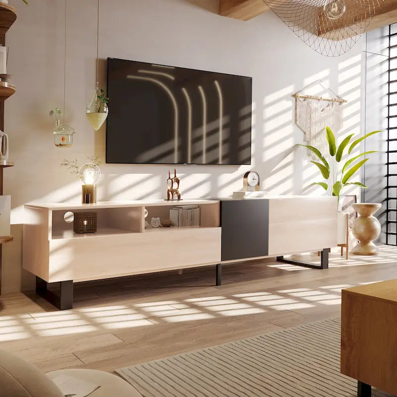 Modern TV Stand Media Console For 80 inch TV With Double Storage Space - 15.00 x 70.90 x 19.70
