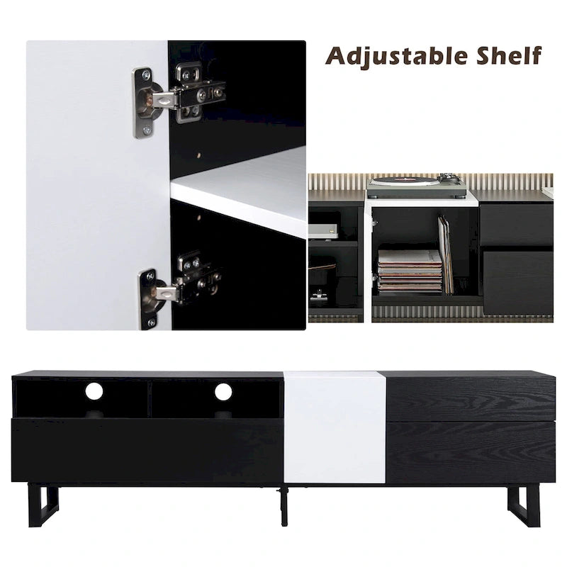 Modern TV Stand Media Console For 80 inch TV With Double Storage Space - 15.00 x 70.90 x 19.70