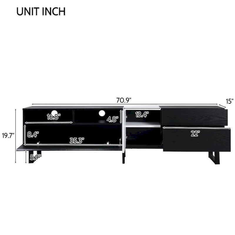 Modern TV Stand Media Console For 80 inch TV With Double Storage Space - 15.00 x 70.90 x 19.70