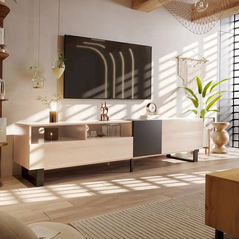 Modern TV Stand Media Console For 80 inch TV With Double Storage Space - 15.00 x 70.90 x 19.70