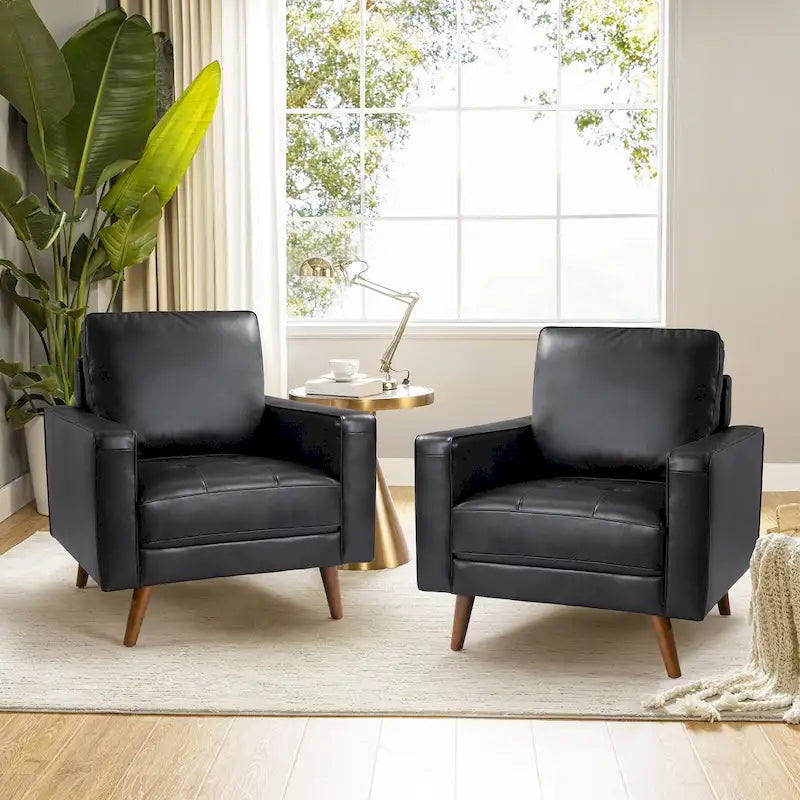 Elizabeth Mid-century Genuine Leather Arm Chair Set of 2 by HULALA HOME