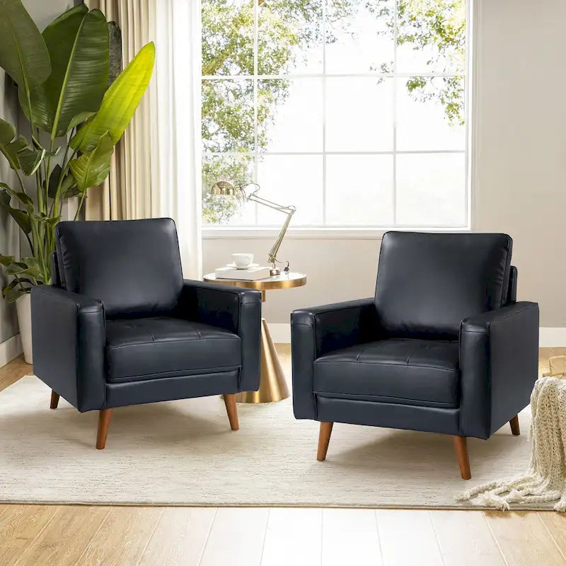Elizabeth Mid-century Genuine Leather Arm Chair Set of 2 by HULALA HOME