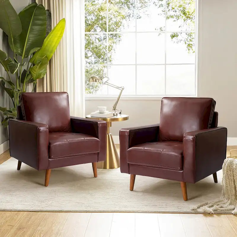 Elizabeth Mid-century Genuine Leather Arm Chair Set of 2 by HULALA HOME