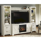 Signature Design by Ashley Bellaby Whitewash 4-Piece Entertainment Center with Electric Fireplace - 103.5W x 19.5D x 72.25H