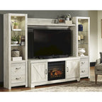 Signature Design by Ashley Bellaby Whitewash 4-Piece Entertainment Center with Electric Fireplace - 103.5W x 19.5D x 72.25H