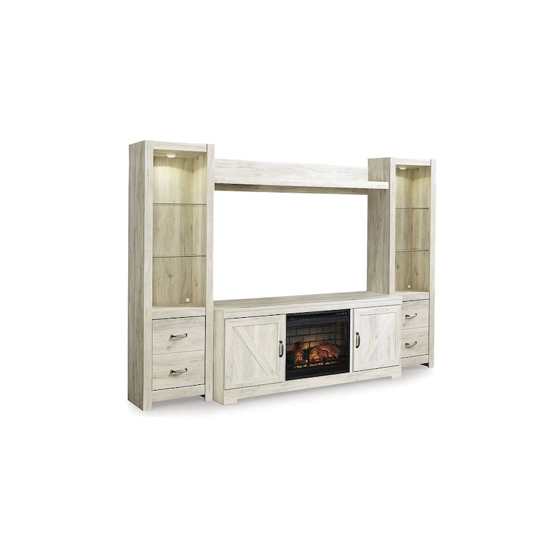 Signature Design by Ashley Bellaby Whitewash 4-Piece Entertainment Center with Electric Fireplace - 103.5W x 19.5D x 72.25H