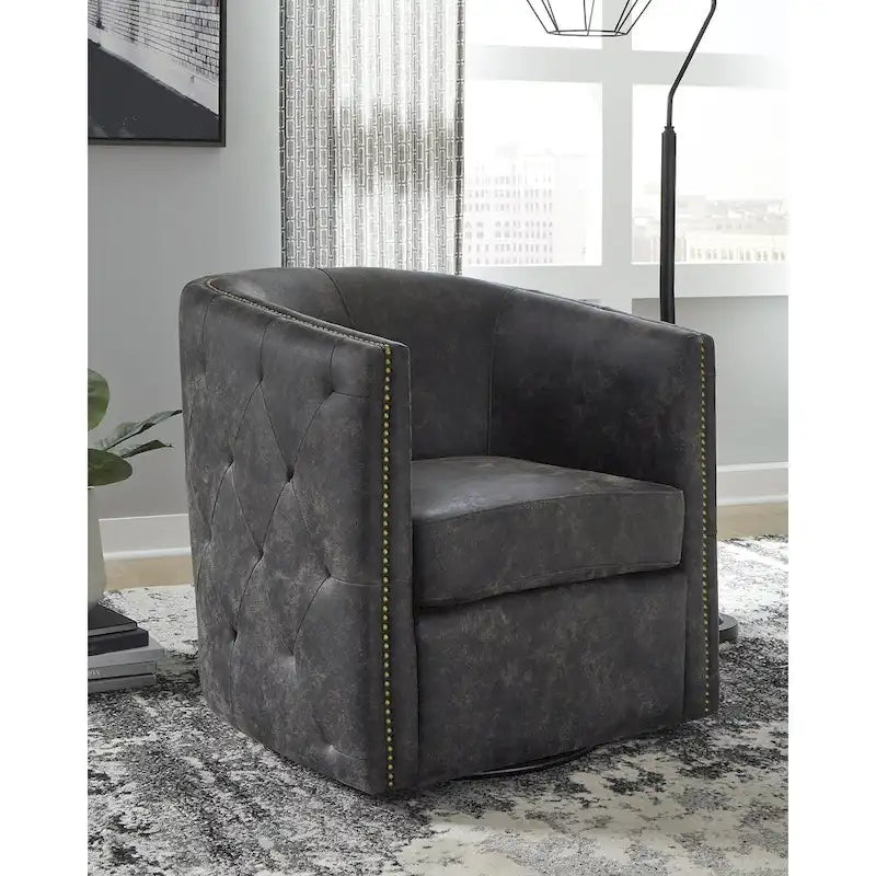 Brentlow Distressed Black Swivel Chair - 28.75 W x 31 D x 31.5 H