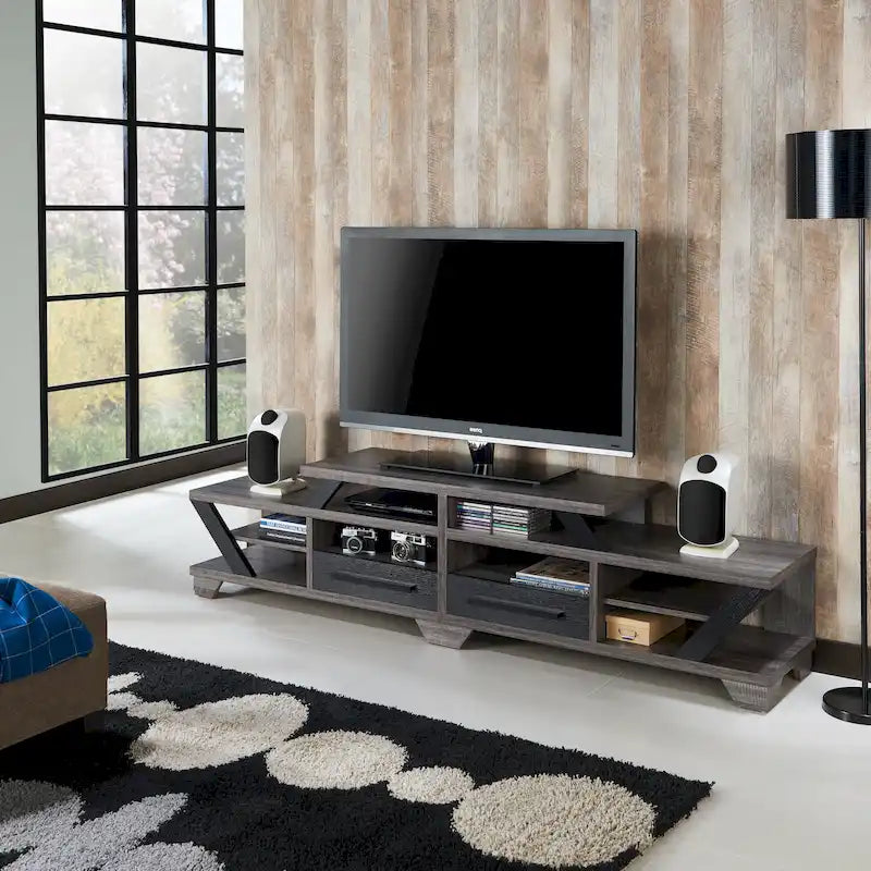 DH BASIC Modern Gray 82 Wide Open Shelf Tiered TV Stand by Denhour