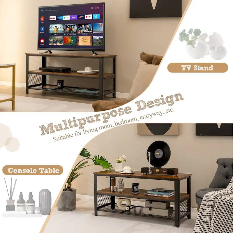 Wood TV Stand up to 50 Inches Entertainment Center w Storage Shelves