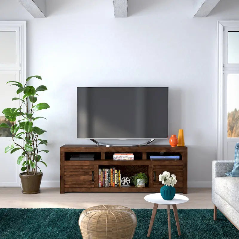 Bridgevine Home Sausalito 72 inch TV Stand Console for TVs up to 85 inches, No Assembly Required, Whiskey Finish