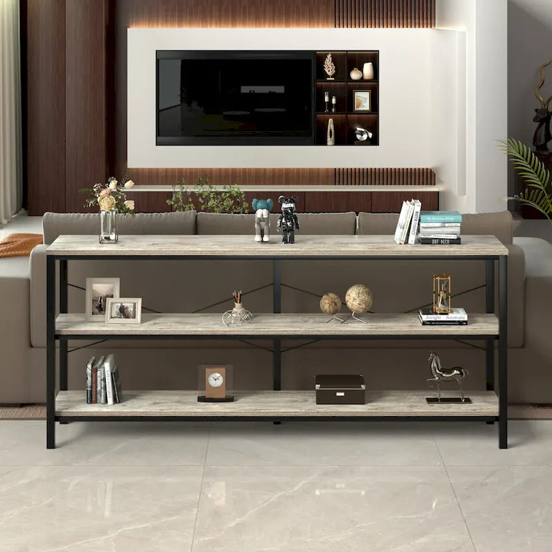 55 Sofa Console Table Narrow Long Console Entryway Table with Storage Shelf TV Stand