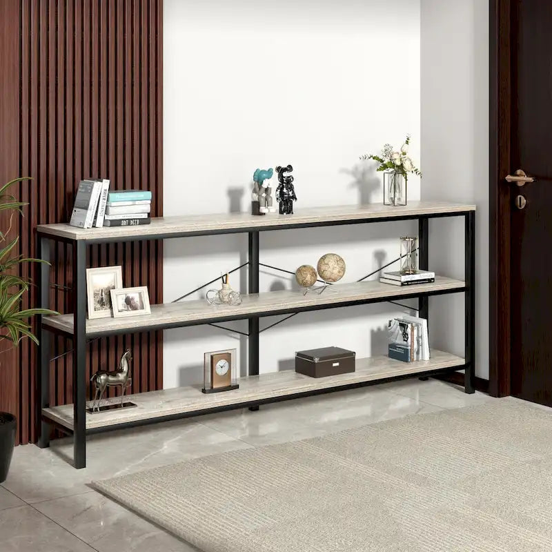 55 Sofa Console Table Narrow Long Console Entryway Table with Storage Shelf TV Stand