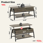 Lift Top Coffee Table Oval Wood Table with Hidden Storage Shelves - 41.5 inch