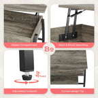 Lift Top Coffee Table Oval Wood Table with Hidden Storage Shelves - 41.5 inch