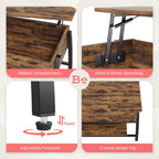 Lift Top Coffee Table Oval Wood Table with Hidden Storage Shelves - 41.5 inch