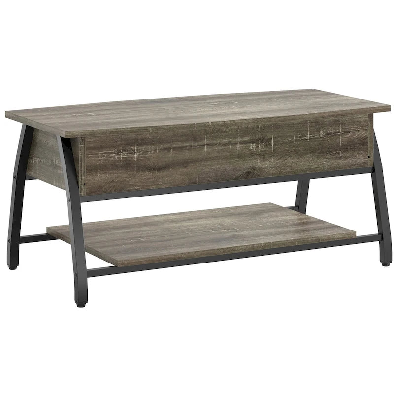 Lift Top Coffee Table Oval Wood Table with Hidden Storage Shelves - 41.5 inch