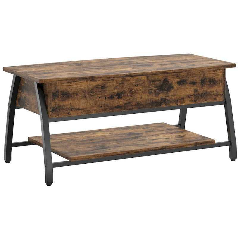 Lift Top Coffee Table Oval Wood Table with Hidden Storage Shelves - 41.5 inch