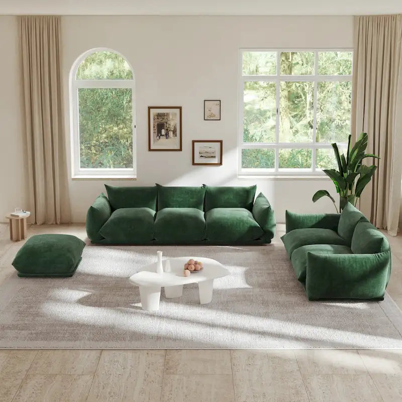 Chenille Fabric Modular Sectional Sofa Set with Ottoman