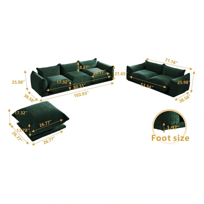 Chenille Fabric Modular Sectional Sofa Set with Ottoman