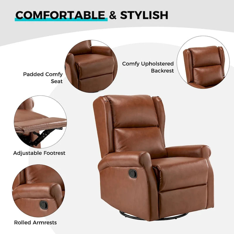 Baksoho Contemporary Faux Leather Swivel Nursery Chair with Metal Base by HULALA HOME