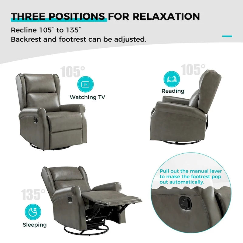 Baksoho Contemporary Faux Leather Swivel Nursery Chair with Metal Base by HULALA HOME