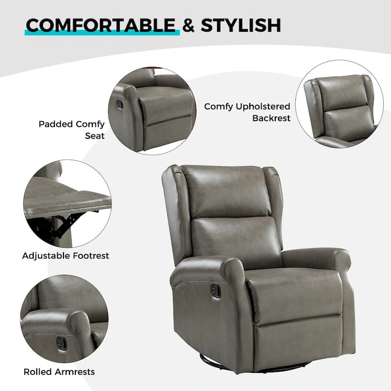 Baksoho Contemporary Faux Leather Swivel Nursery Chair with Metal Base by HULALA HOME