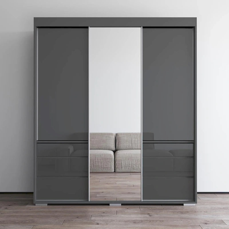 Monaco 3-door Modern 71-inch Wardrobe with Mirror