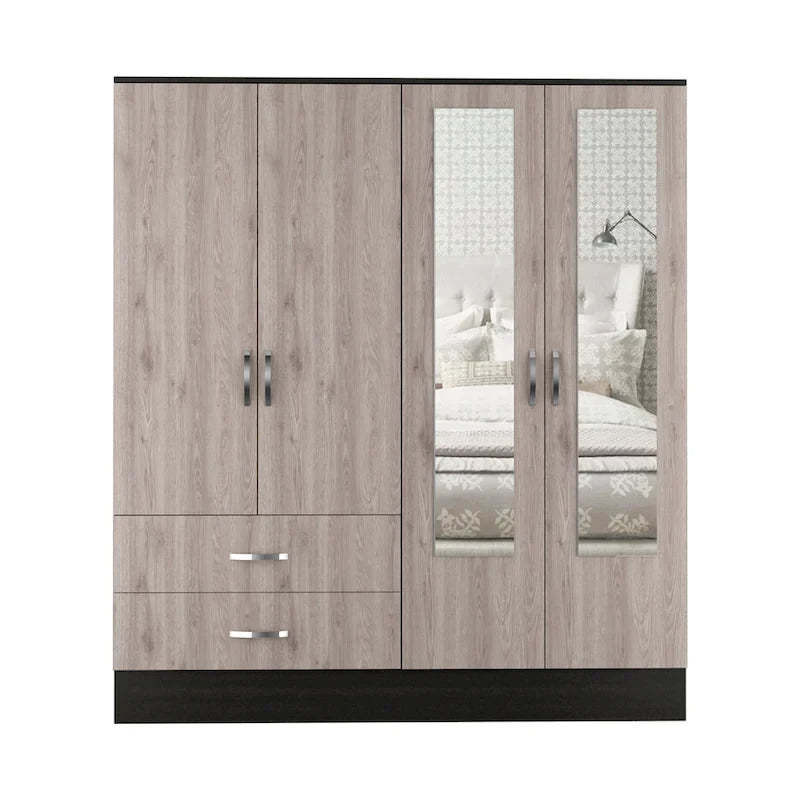 Bolton 160 Armoire with 9 Shelves, 2 Cabinets, Mirrors, 2 Drawers, and Rod - N/A