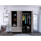 Bolton 160 Armoire with 9 Shelves, 2 Cabinets, Mirrors, 2 Drawers, and Rod - N/A