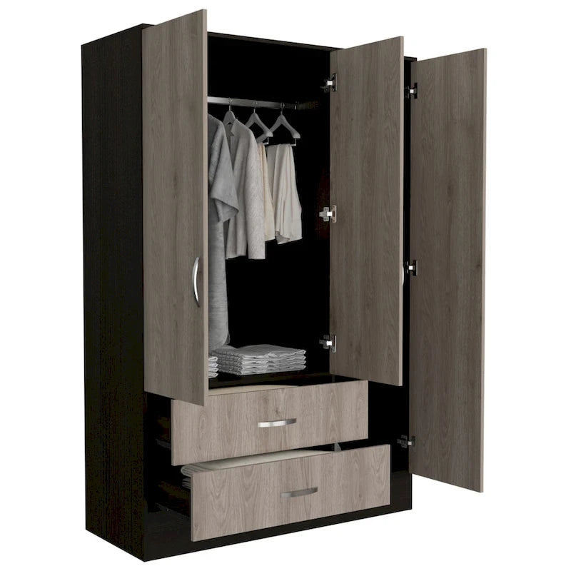 Bolton 160 Armoire with 9 Shelves, 2 Cabinets, Mirrors, 2 Drawers, and Rod - N/A