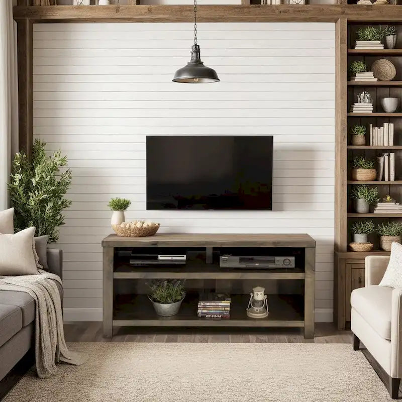 Bridgevine Home Joshua Creek 48 inch TV Stand for TVs up to 55 inches, No Assembly Required, Barnwood Finish