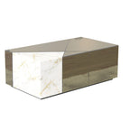 Mirrored Block Coffee Table With Unique Marble Patchwork Design