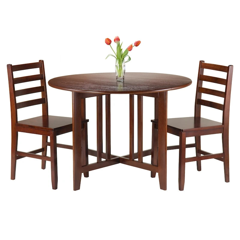3-Pc Drop Leaf Table with Ladder-back Chairs, Walnut