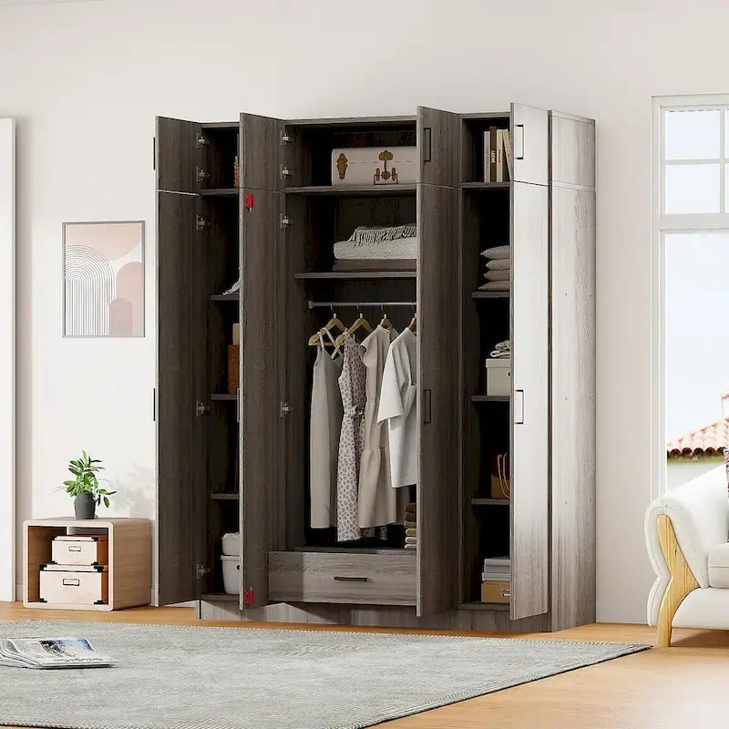 Wardrobe with Multiple Storage Space and Top Cabinet by Harper&Bright Designs