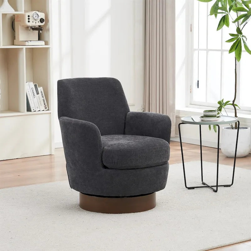 Polyester Swivel Barrel Chair with Stainless Steel Base