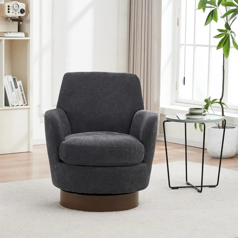 Polyester Swivel Barrel Chair with Stainless Steel Base