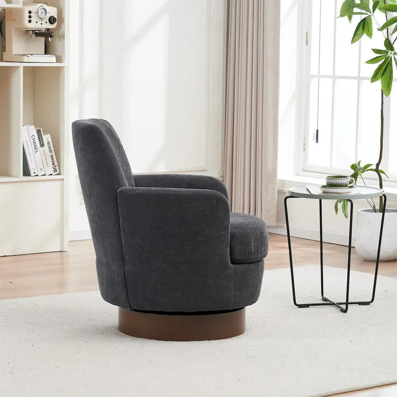 Polyester Swivel Barrel Chair with Stainless Steel Base