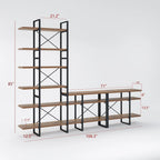 Lotus Home Antique Walnut Color Entertainment Media TV Stand with 6-Tier Bookcase - 106.3*14*85 inches