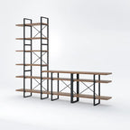 Lotus Home Antique Walnut Color Entertainment Media TV Stand with 6-Tier Bookcase - 106.3*14*85 inches