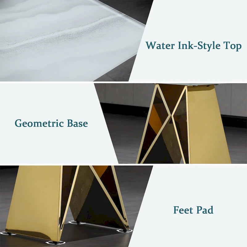 24 inch White Tempered Glass End Table with Mirrored M-Shaped Base