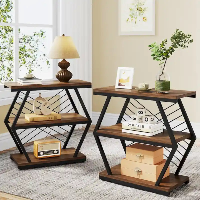 25 End Table 3-Tier Side Table with Metal Frame for Living Room Couch Side, Nightstands Bedsides Table for Bedroom