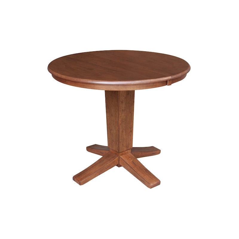 36 Solid Wood Round Top Pedestal Dining Table with 12 in Leaf
