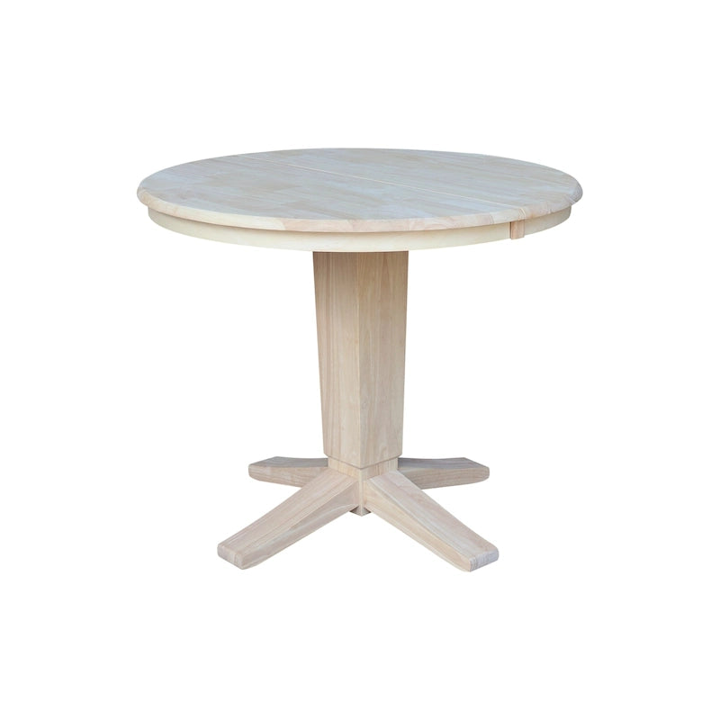 36 Solid Wood Round Top Pedestal Dining Table with 12 in Leaf