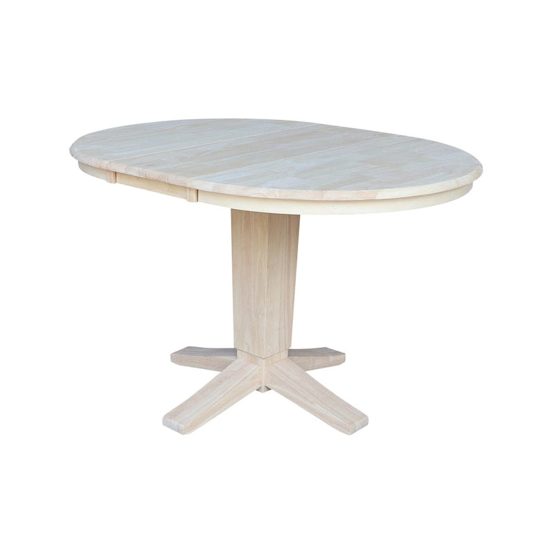 36 Solid Wood Round Top Pedestal Dining Table with 12 in Leaf