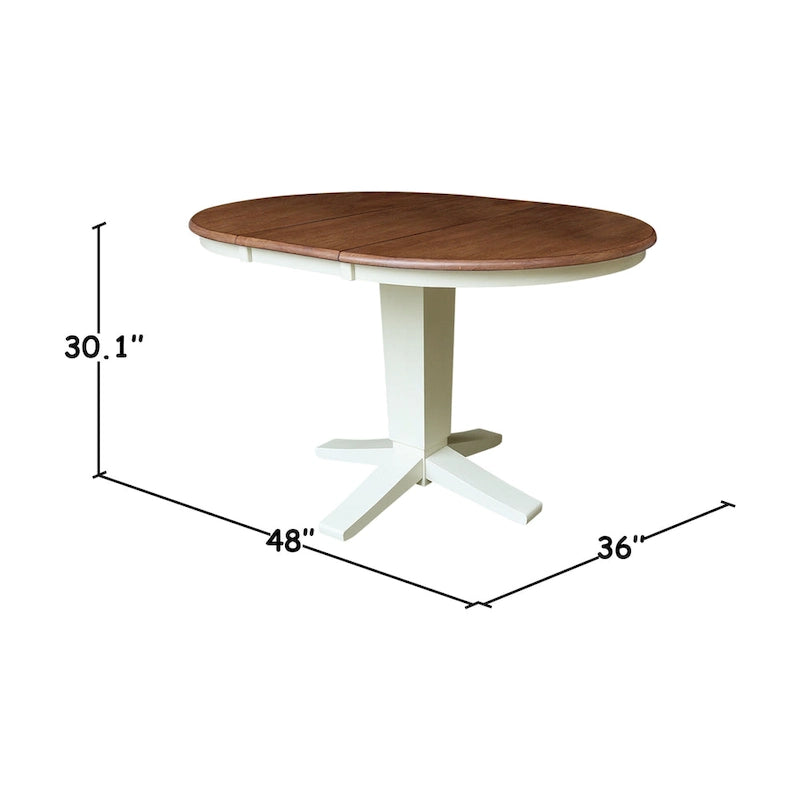 36 Solid Wood Round Top Pedestal Dining Table with 12 in Leaf