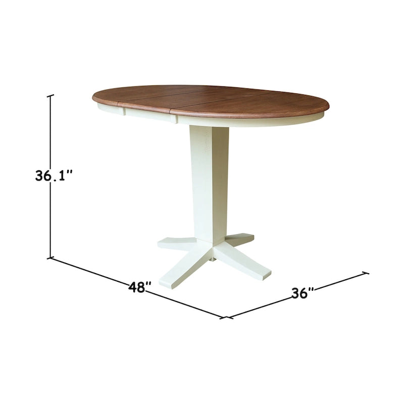 36 Solid Wood Round Top Pedestal Dining Table with 12 in Leaf