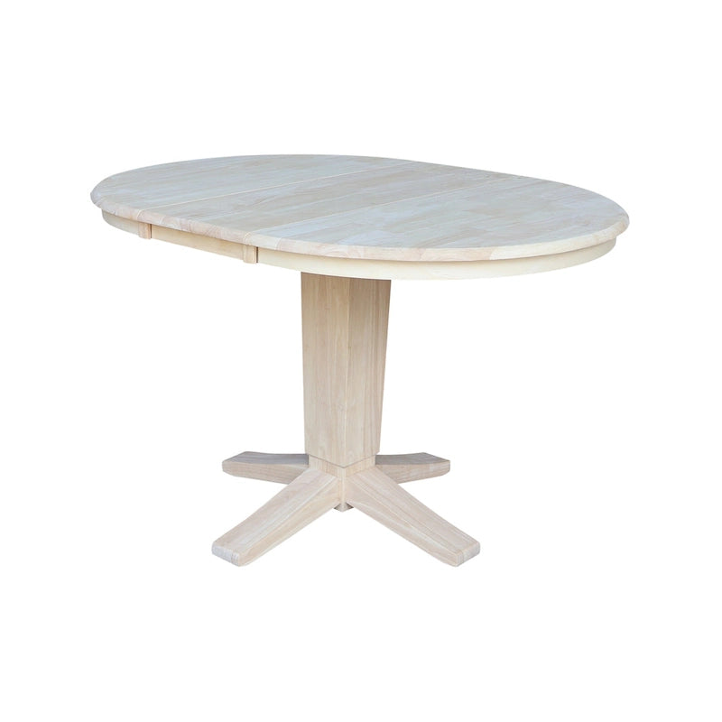 36 Solid Wood Round Top Pedestal Dining Table with 12 in Leaf