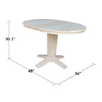 36 Solid Wood Round Top Pedestal Dining Table with 12 in Leaf